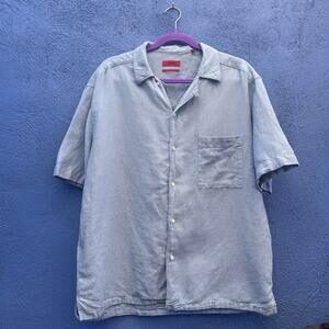 hugo boss cotton linen blend button up